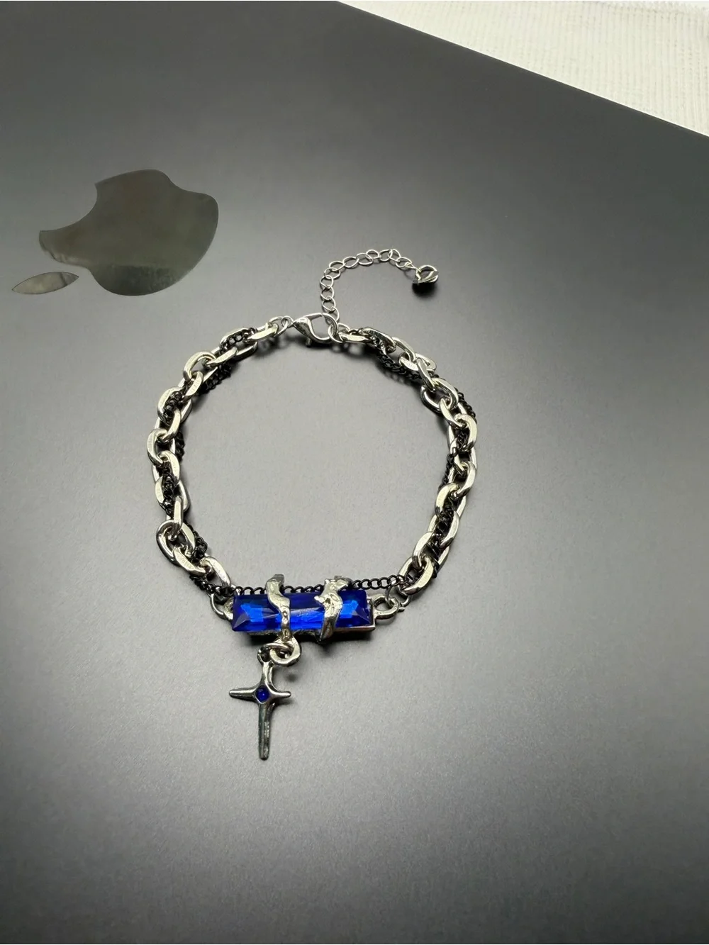 Blue Cyber Cross Bracelet
